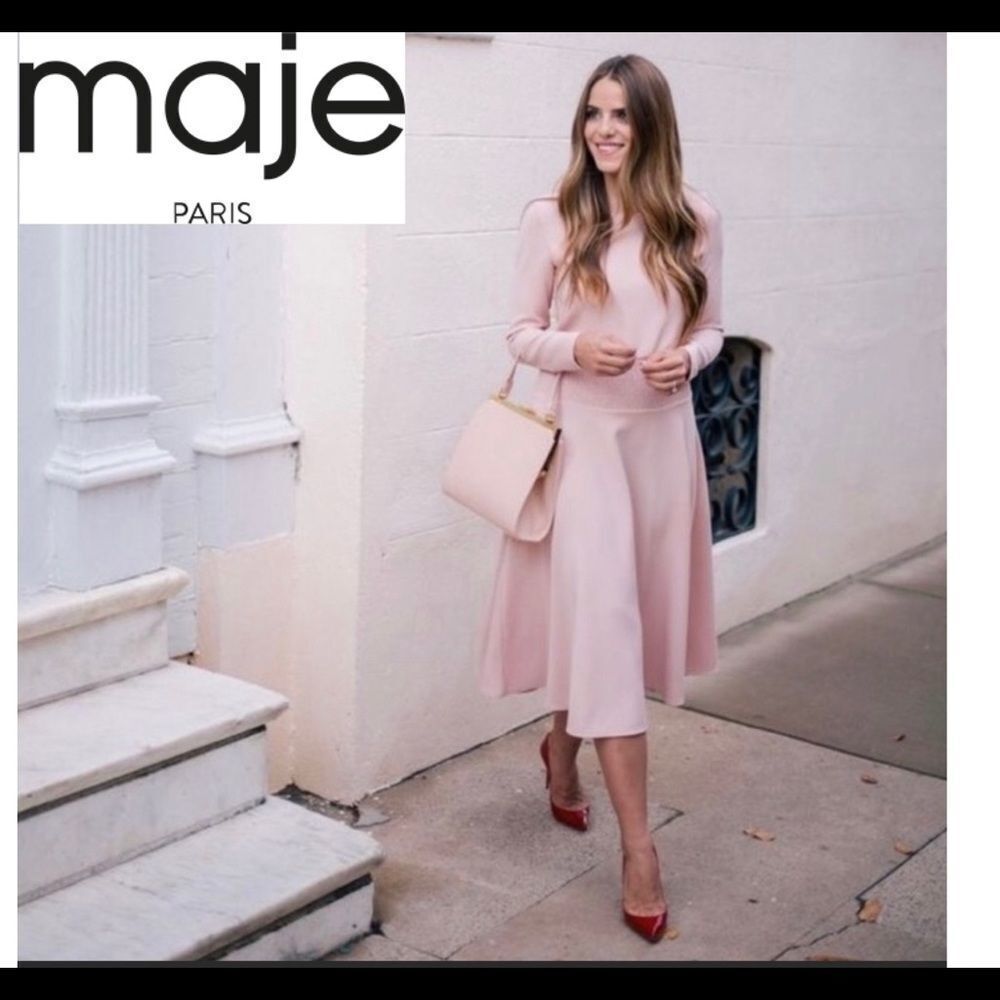 Maje Rumbana blush rose pink stretch crepe dress Sz 1 US Sz S